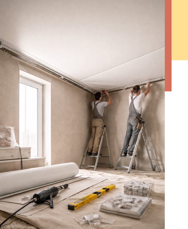 Монтаж натяжного потолка в спальне в Конаково от 3852 руб. под ключ | ОТДЕЛОЧНИК-Кнк