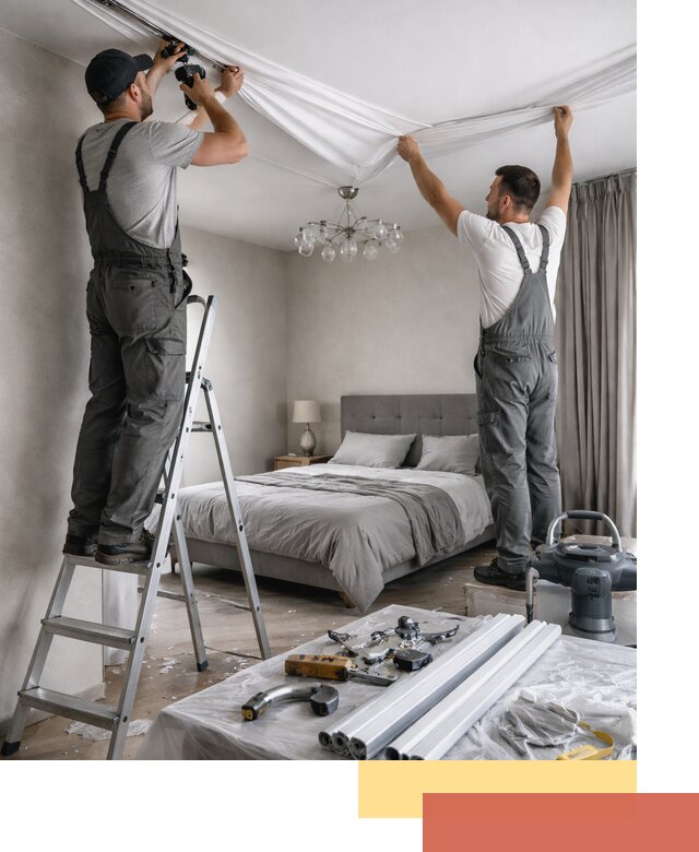 Монтаж натяжного потолка в спальне в Конаково