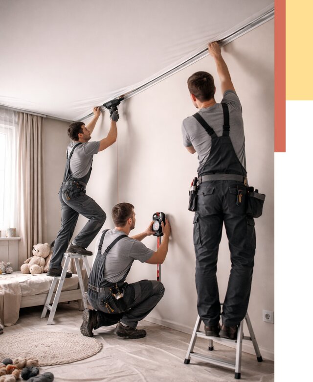 Монтаж натяжного потолка в детской в Конаково от 3548 руб. — быстро и недорого | ОТДЕЛОЧНИК-Кнк