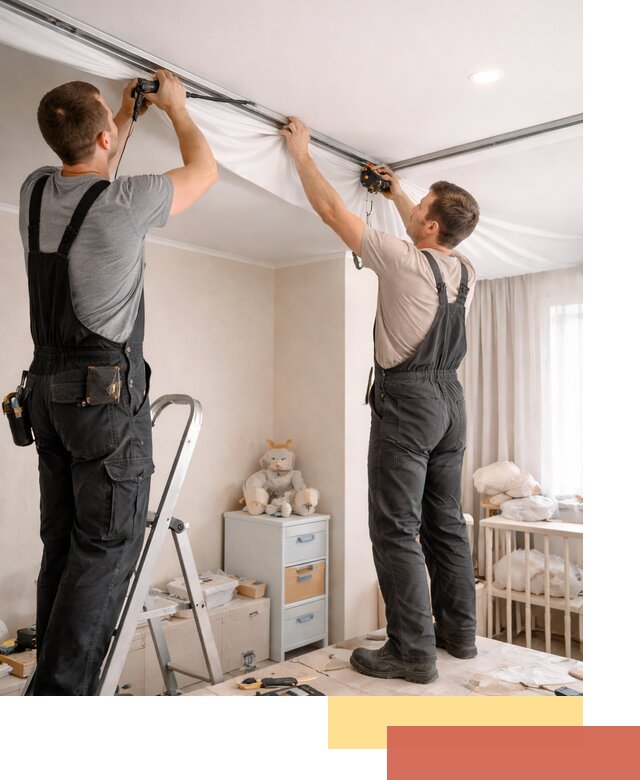 Монтаж натяжного потолка в детской комнате в Конаково