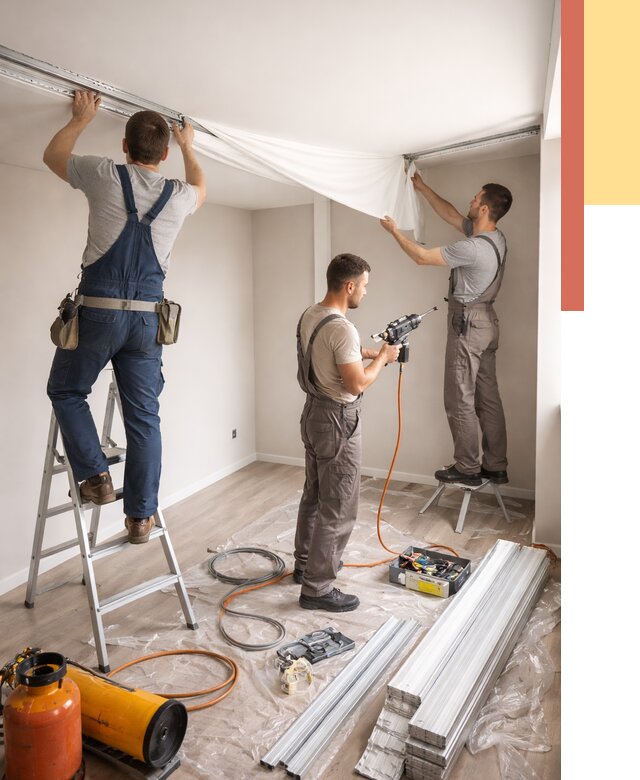 Монтаж натяжного потолка в студии в Конаково от 5575 руб. — быстро и недорого | ОТДЕЛОЧНИК-Кнк