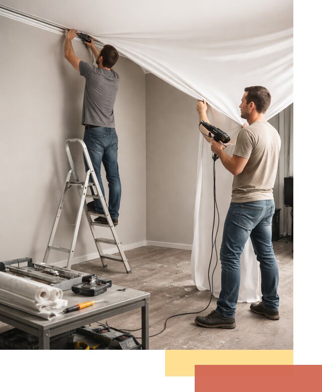 Монтаж натяжного потолка в студии в Конаково