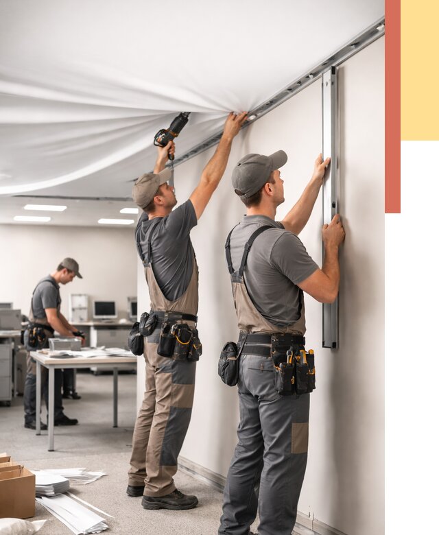 Монтаж натяжного потолка в офисе в Конаково от 456 руб/м² — быстро и недорого | ОТДЕЛОЧНИК-Кнк