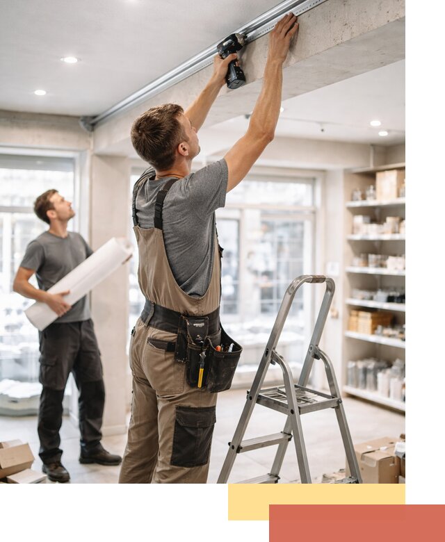 Монтаж натяжных потолков в магазине в Конаково