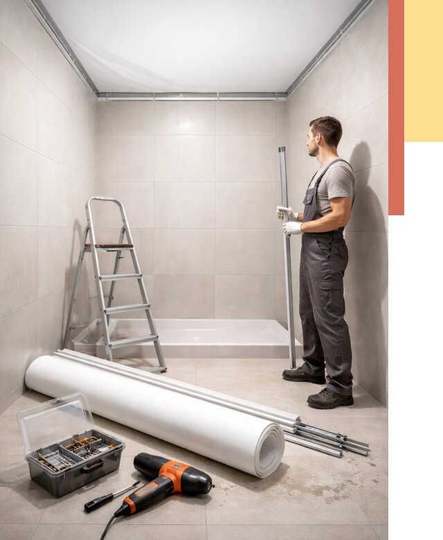 Монтаж натяжного потолка в санузле в Конаково от 1875 руб. — ОТДЕЛОЧНИК-Кнк