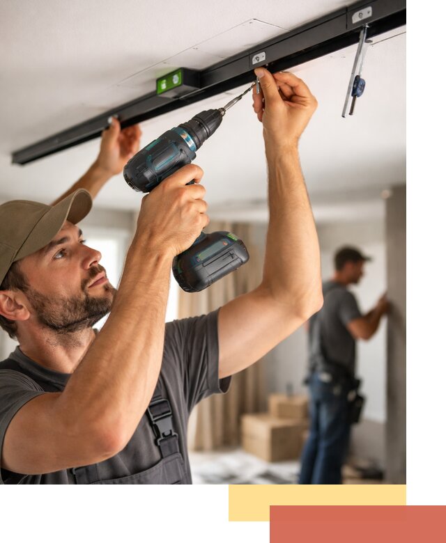 Установка трековых светильников в натяжной потолок в Конаково