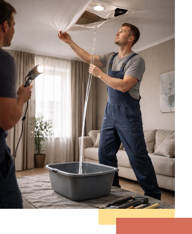 Слив воды с натяжного потолка в Конаково быстро и аккуратно