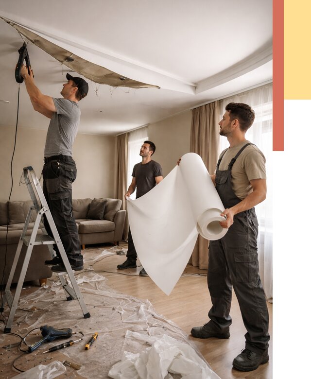 Замена полотна натяжного потолка в Конаково от 9630 руб. быстро и недорого | ОТДЕЛОЧНИК-Кнк