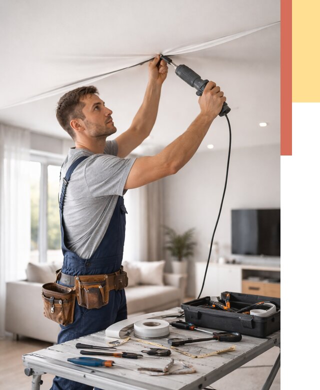 Ремонт натяжных потолков в Конаково от 9630 руб. под ключ — ОТДЕЛОЧНИК-Кнк