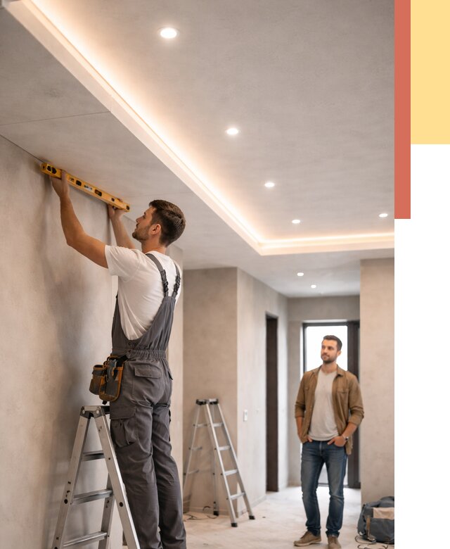 Потолок из гипсокартона с подсветкой в Конаково от 760 руб./м2 под ключ | ОТДЕЛОЧНИК-Кнк