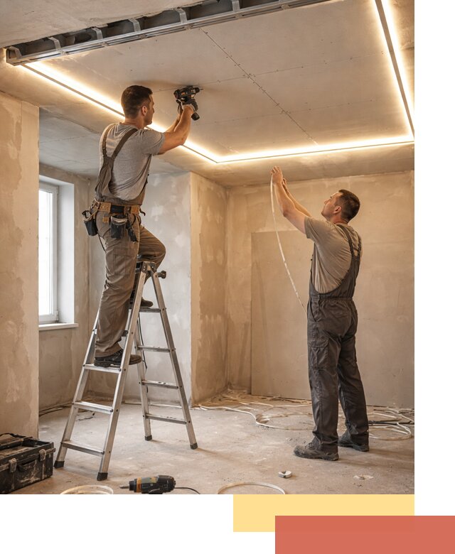 Потолок из гипсокартона с подсветкой в Конаково