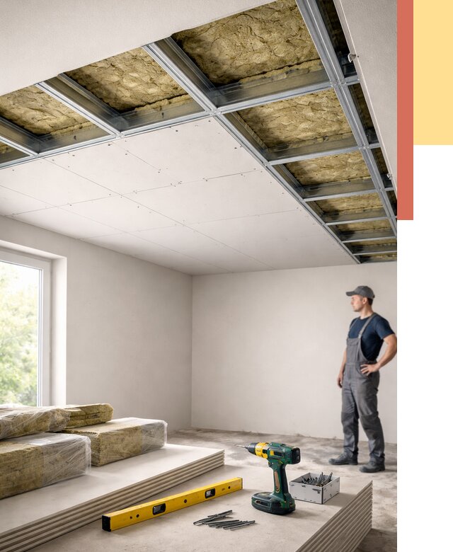 Звукоизоляция потолка ГКЛ в Конаково от 963 руб. — монтаж под ключ | ОТДЕЛОЧНИК-Кнк