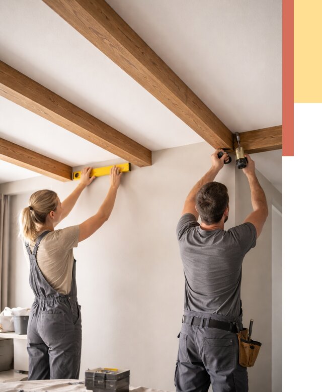 Монтаж декоративных балок на потолок в Конаково от 4258 руб. — ОТДЕЛОЧНИК-Кнк